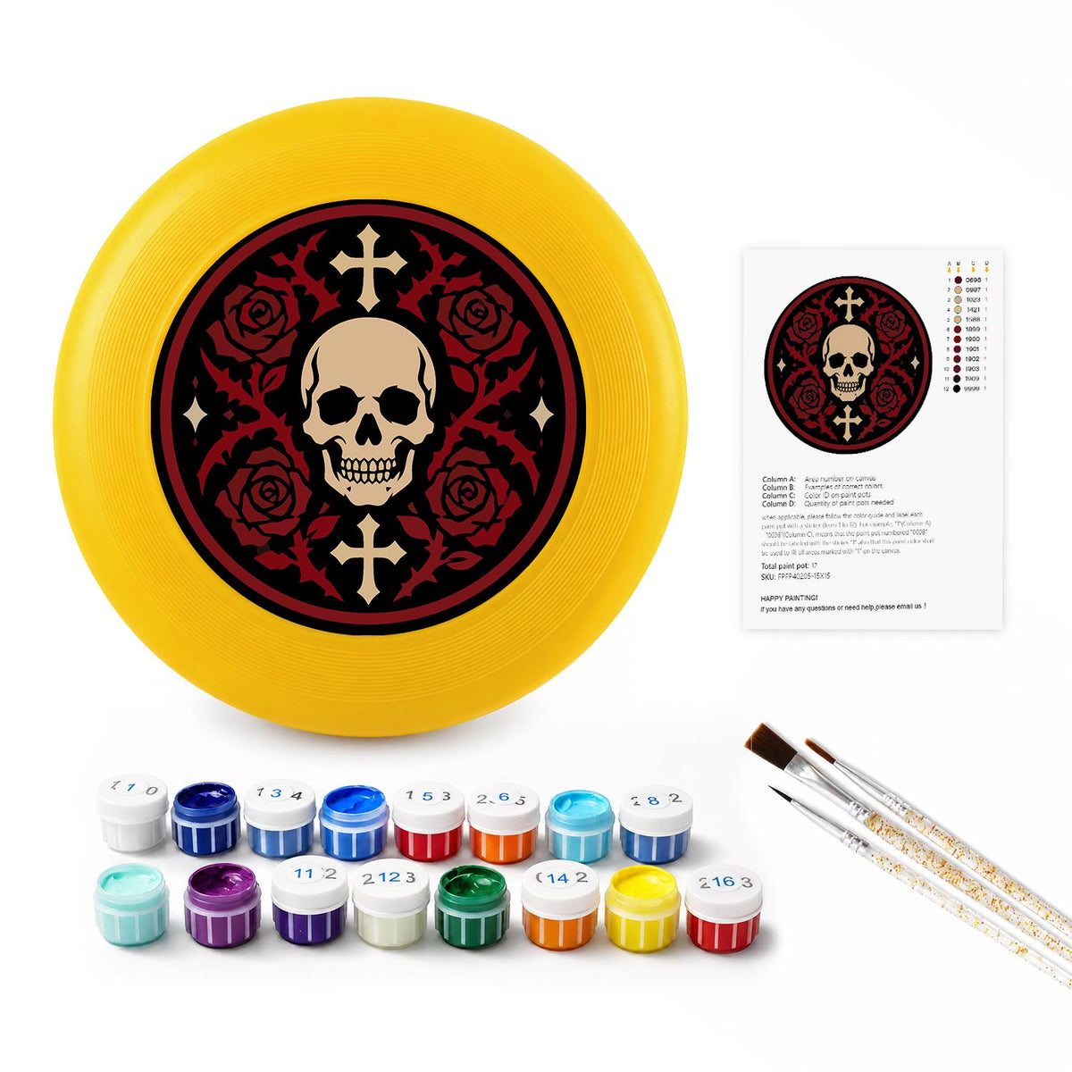 Skull and Red Roses (Paint by Numbers Flying Disc)
