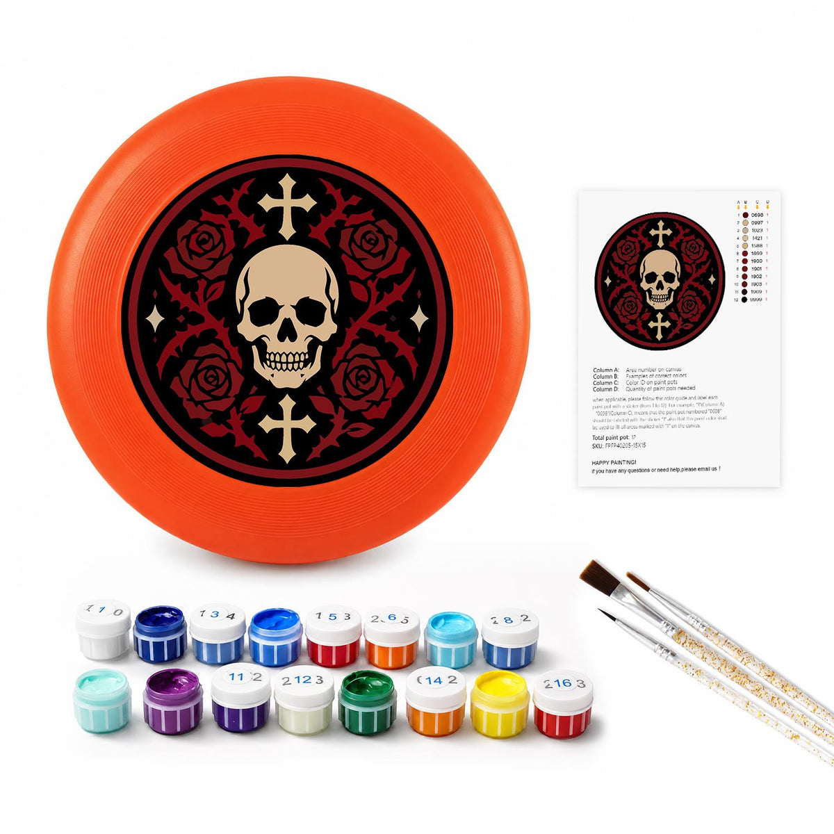 Skull and Red Roses (Paint by Numbers Flying Disc)