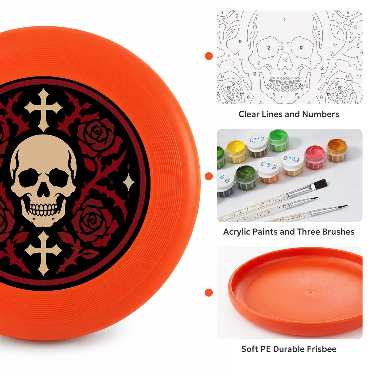 Skull and Red Roses (Paint by Numbers Flying Disc)