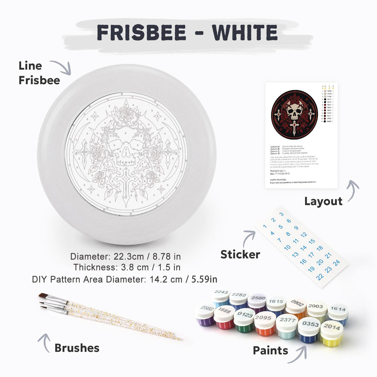 Gothic Skull and Crosses (Paint by Numbers Flying Disc)