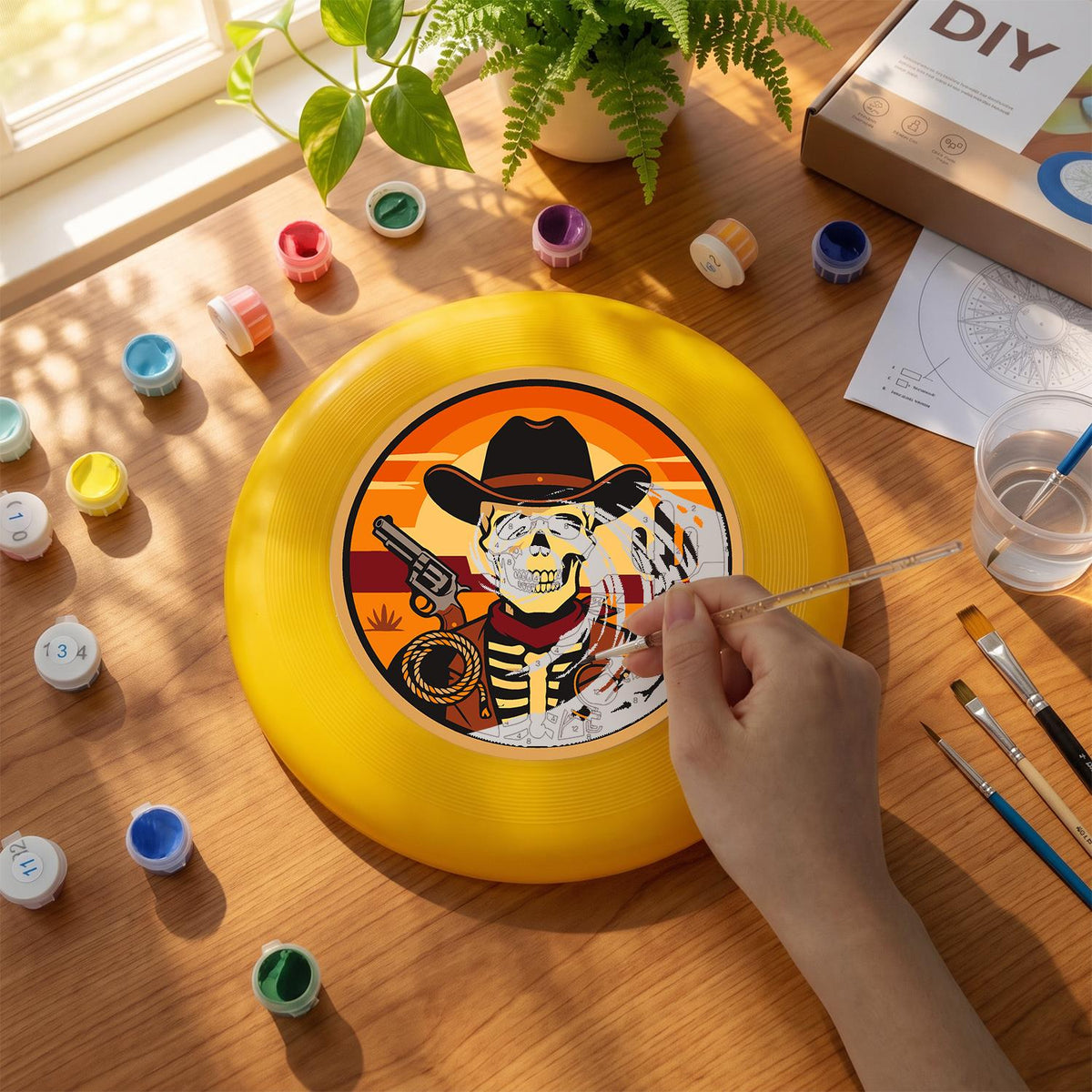 Desert Cowboy Skeleton (Paint by Numbers Flying Disc)