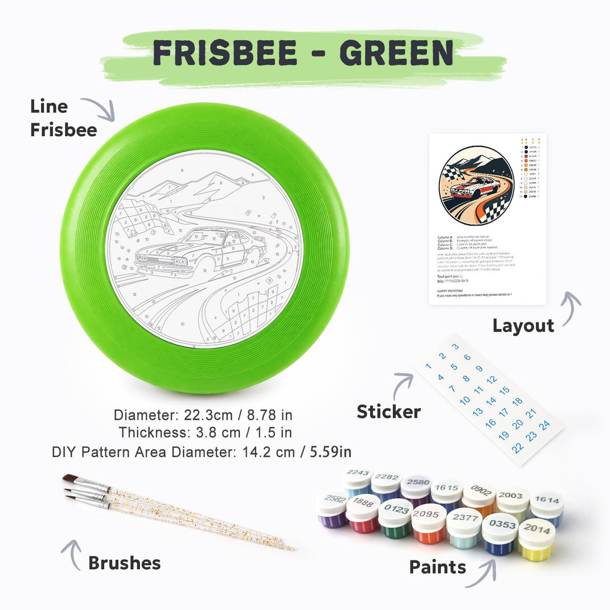 Racing Car and Checkered Flags (Paint by Numbers Flying Disc)