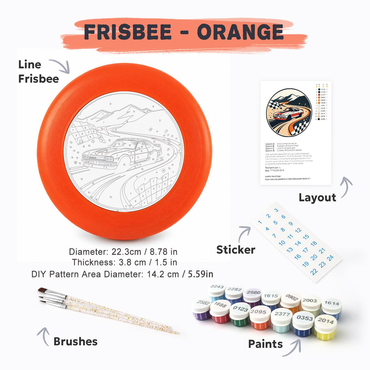 Racing Car and Checkered Flags (Paint by Numbers Flying Disc)
