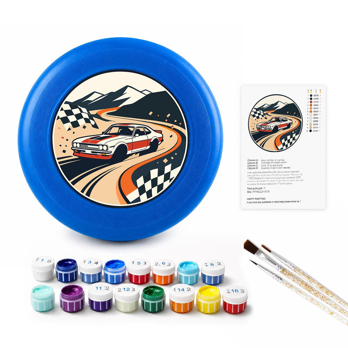 Racing Car and Checkered Flags (Paint by Numbers Flying Disc)