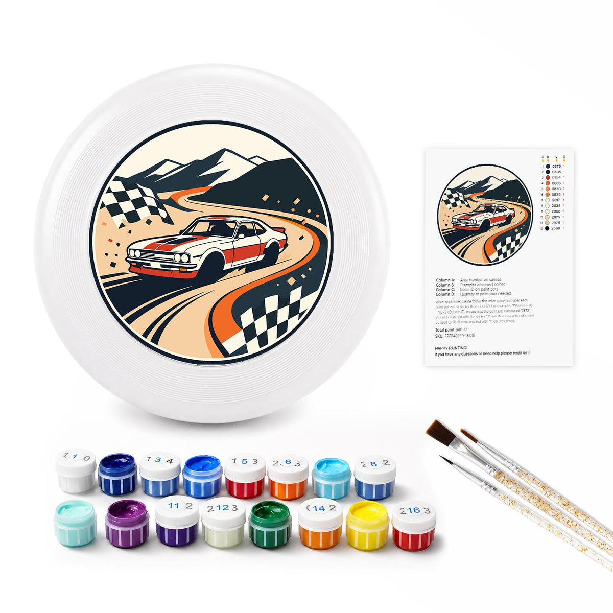 Racing Car and Checkered Flags (Paint by Numbers Flying Disc)