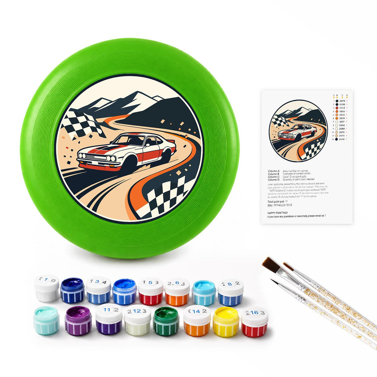 Racing Car and Checkered Flags (Paint by Numbers Flying Disc)