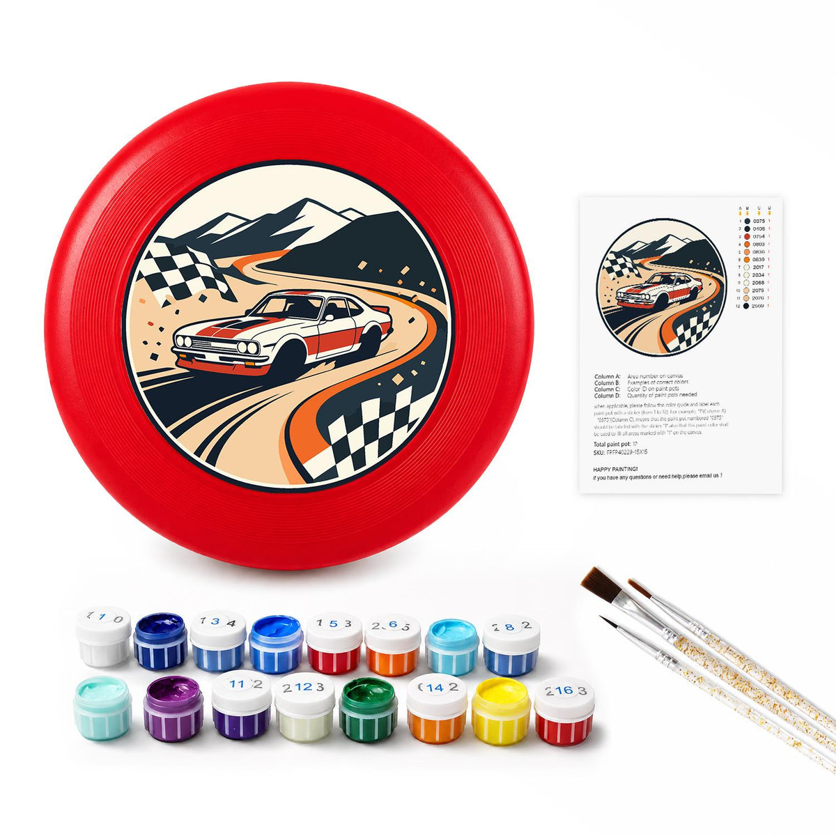 Racing Car and Checkered Flags (Paint by Numbers Flying Disc)