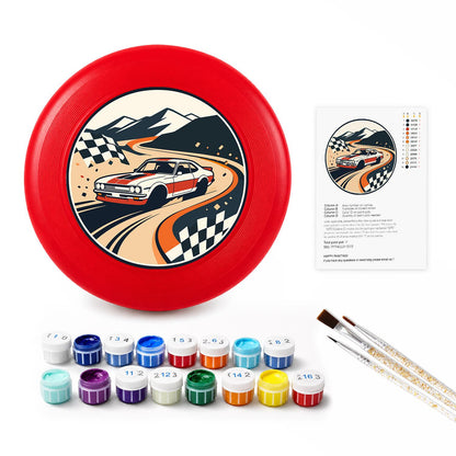 Racing Car and Checkered Flags (Paint by Numbers Flying Disc)