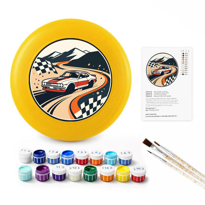 Racing Car and Checkered Flags (Paint by Numbers Flying Disc)