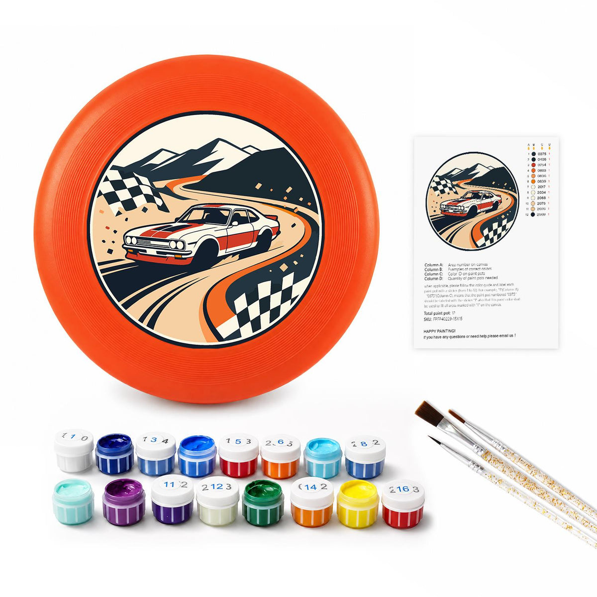 Racing Car and Checkered Flags (Paint by Numbers Flying Disc)