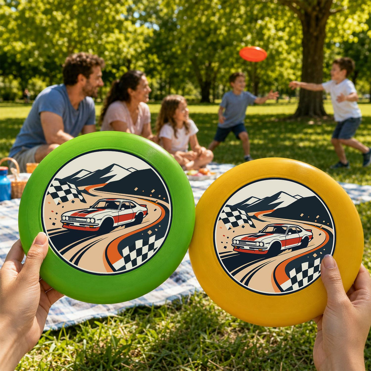 Racing Car and Checkered Flags (Paint by Numbers Flying Disc)