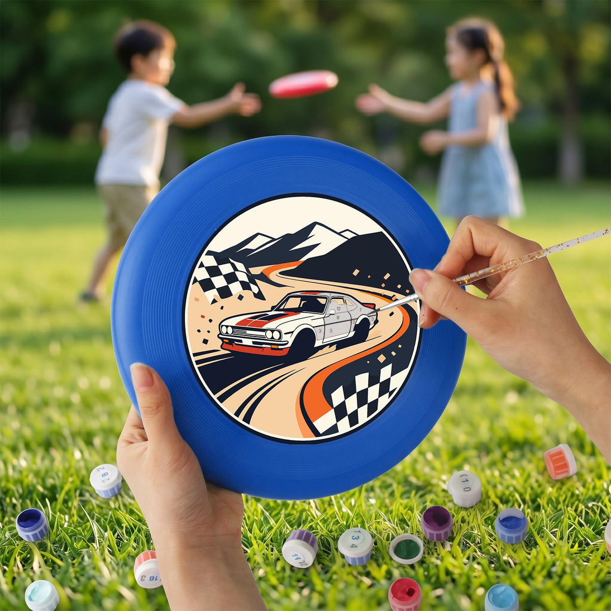 Racing Car and Checkered Flags (Paint by Numbers Flying Disc)