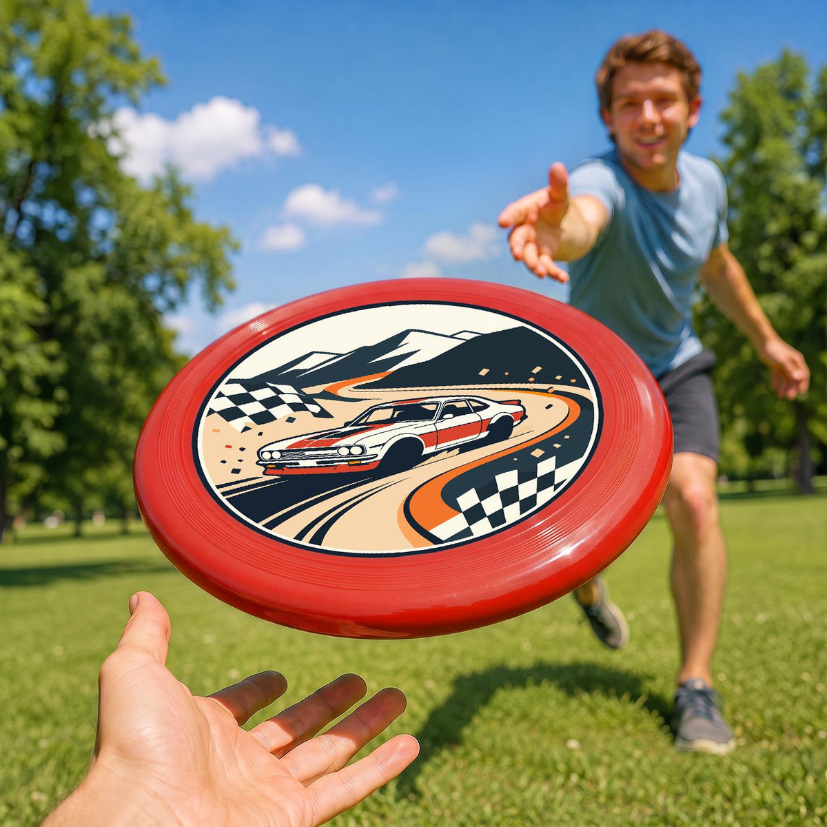Racing Car and Checkered Flags (Paint by Numbers Flying Disc)