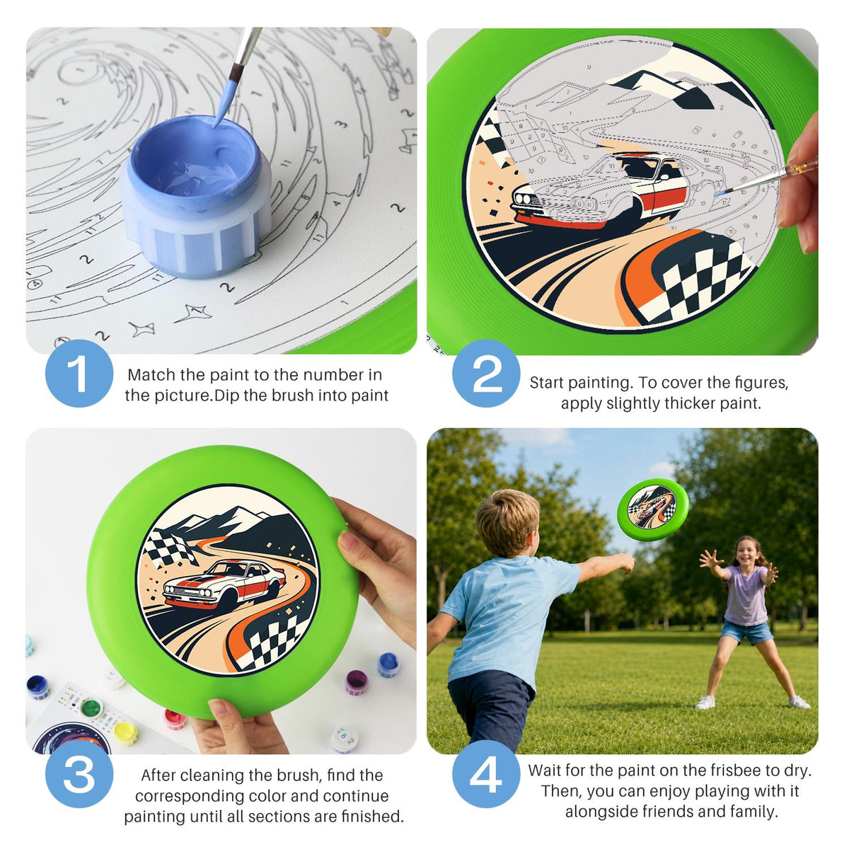 Racing Car and Checkered Flags (Paint by Numbers Flying Disc)