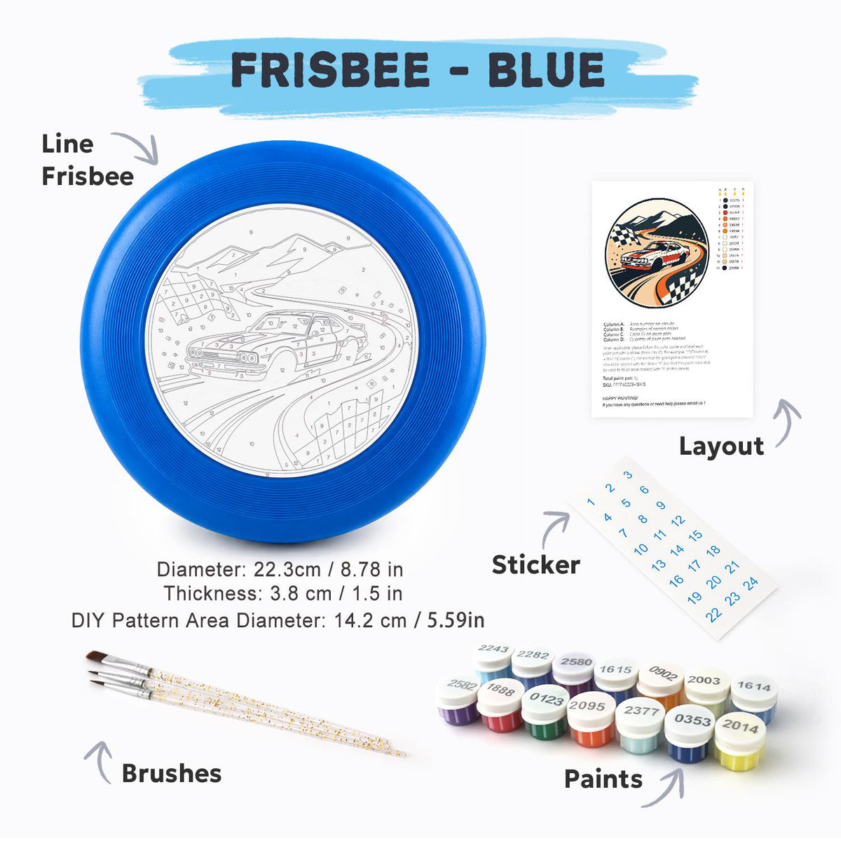 Racing Car and Checkered Flags (Paint by Numbers Flying Disc)