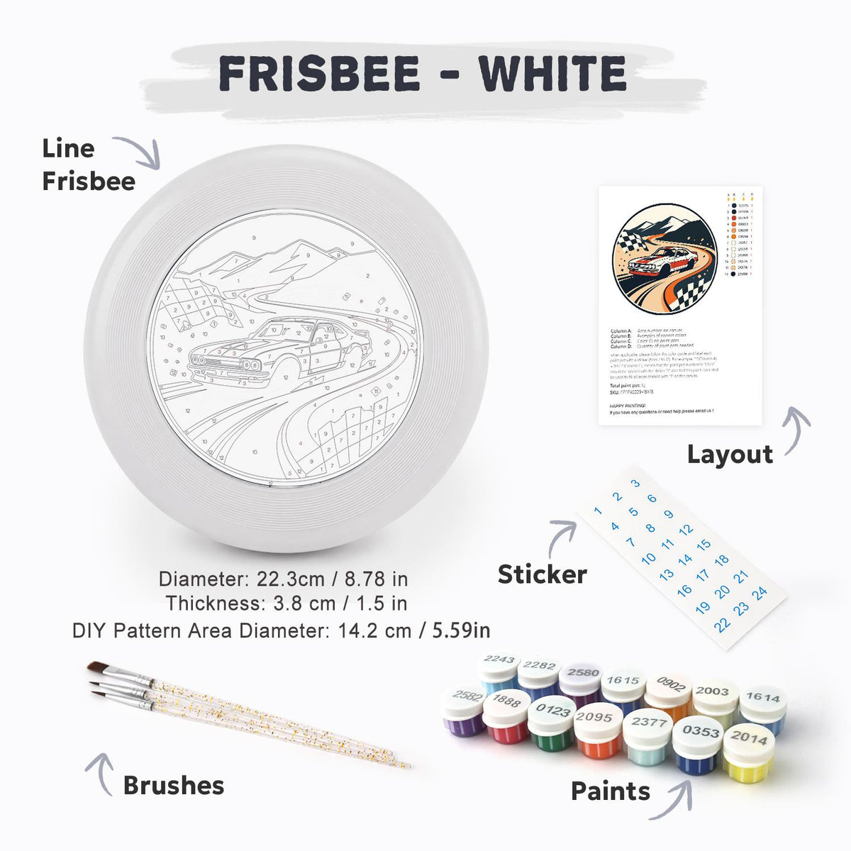 Racing Car and Checkered Flags (Paint by Numbers Flying Disc)