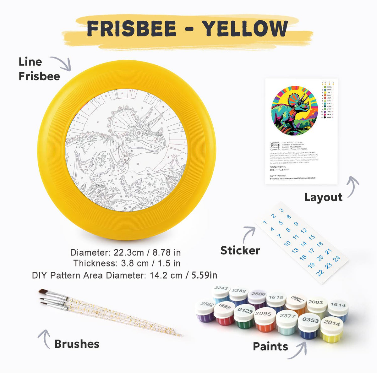 Colourful Triceratops (Paint by Numbers Flying Disc)