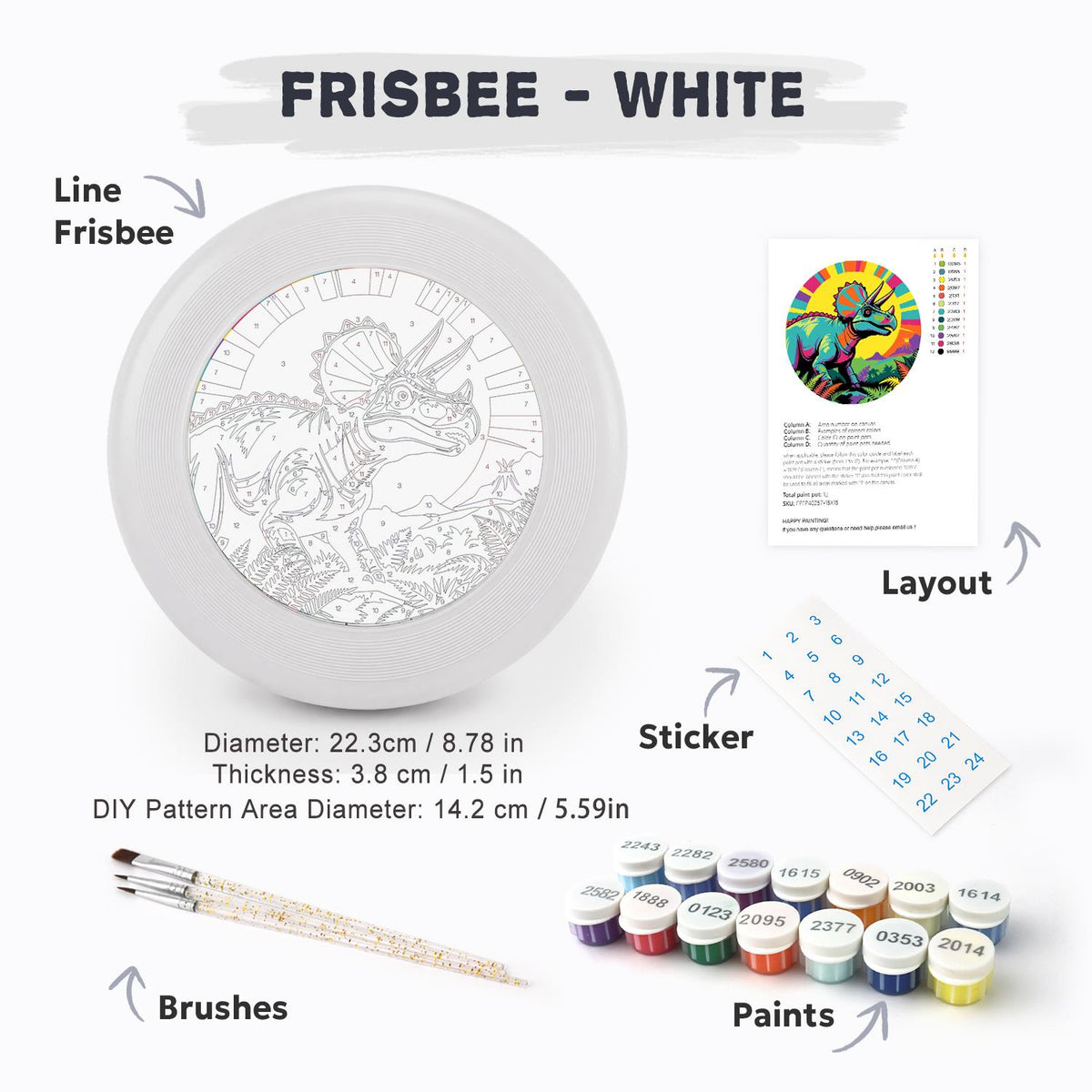 Colourful Triceratops (Paint by Numbers Flying Disc)