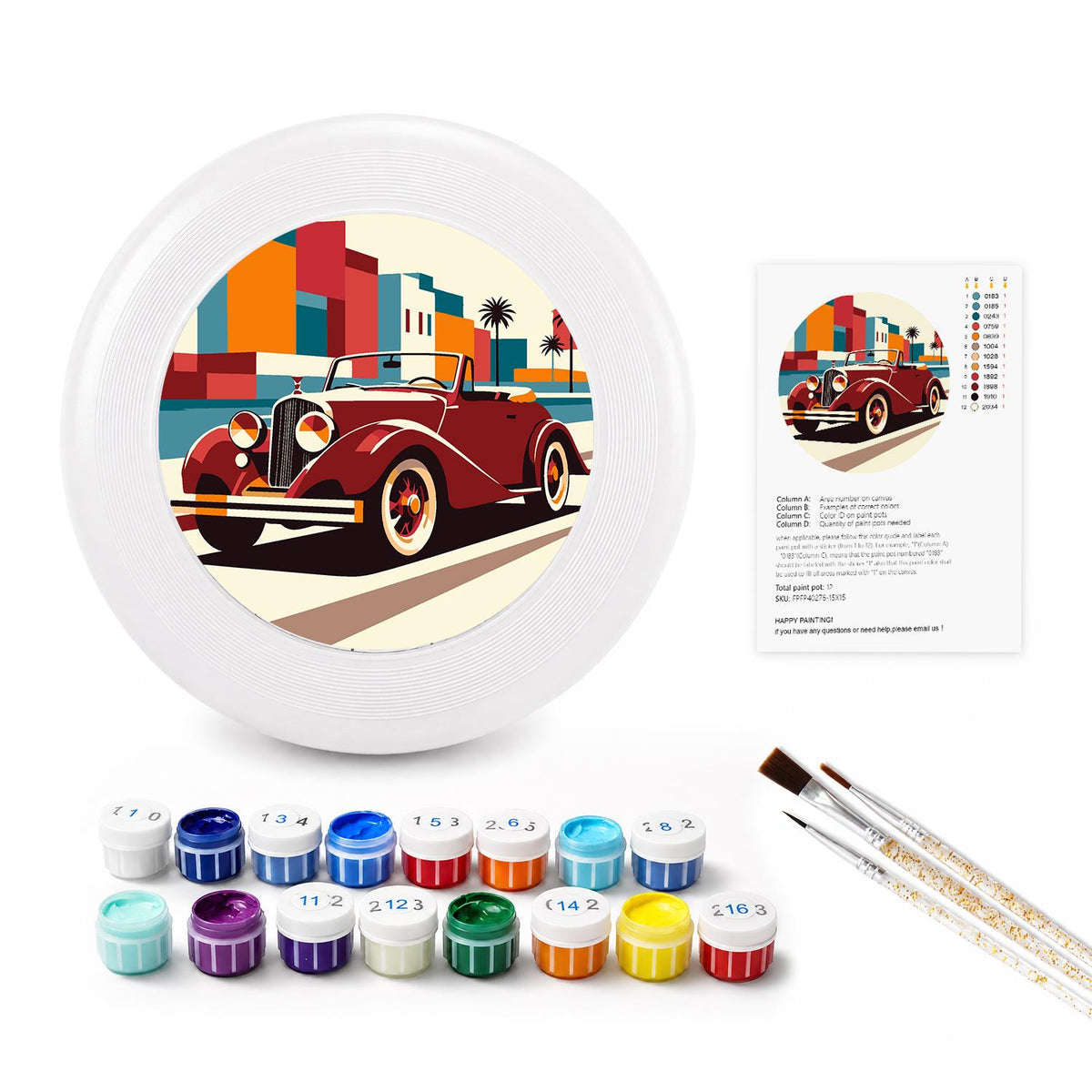 Red Vintage Car (Paint by Numbers Flying Disc)