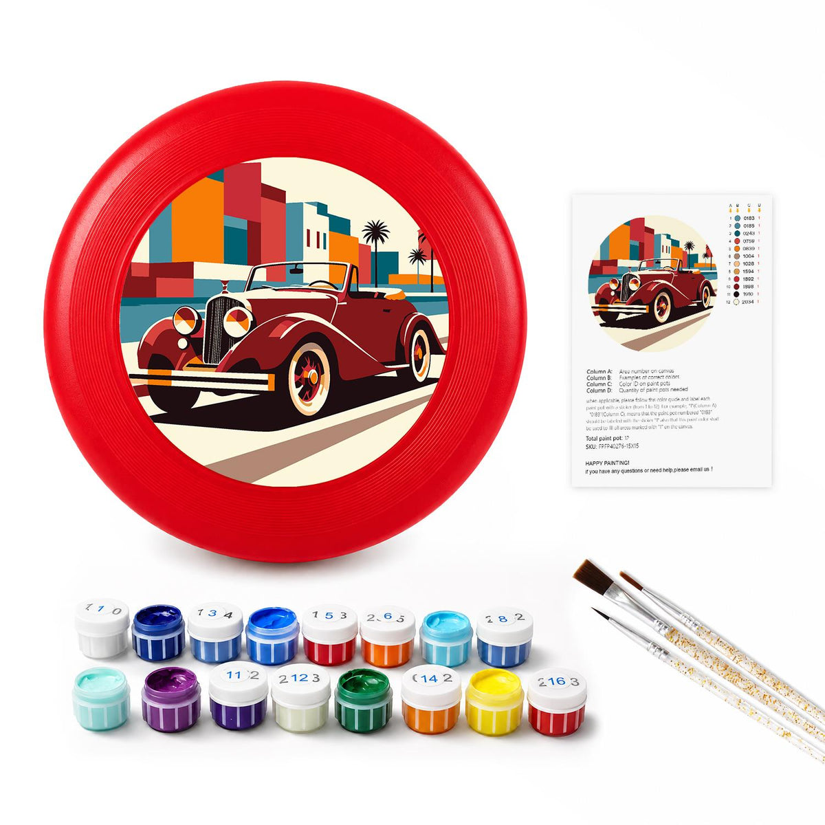Red Vintage Car (Paint by Numbers Flying Disc)