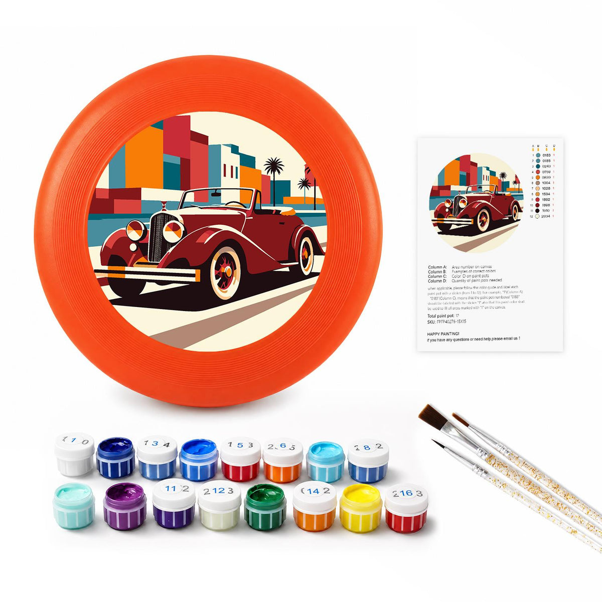 Red Vintage Car (Paint by Numbers Flying Disc)