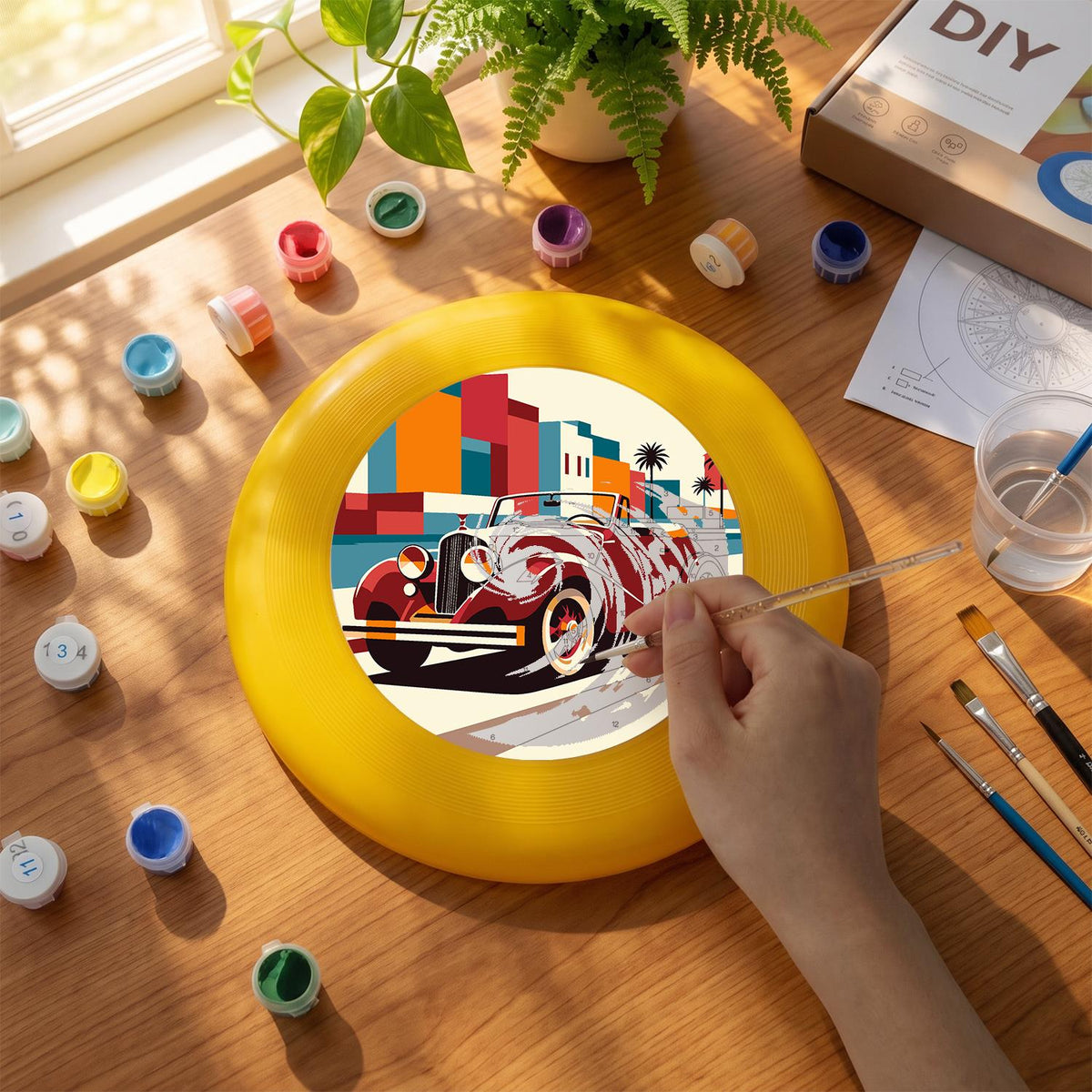 Red Vintage Car (Paint by Numbers Flying Disc)