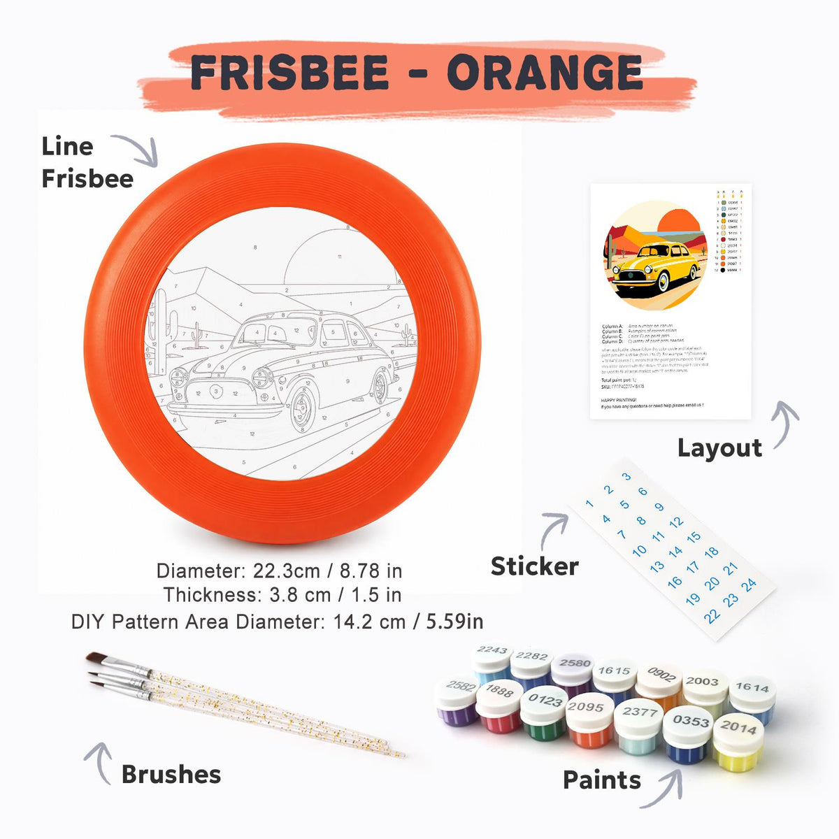 Yellow Sports Car (Paint by Numbers Flying Disc)