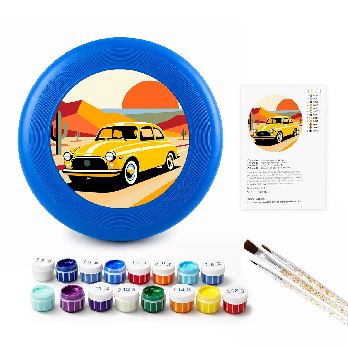 Yellow Sports Car (Paint by Numbers Flying Disc)