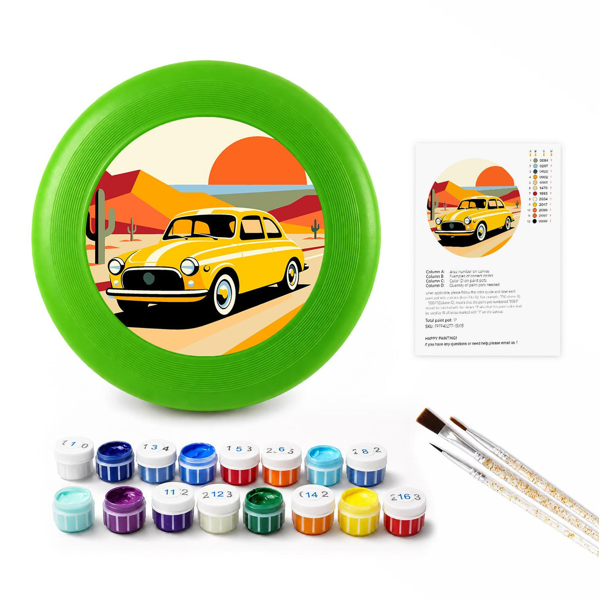 Yellow Sports Car (Paint by Numbers Flying Disc)
