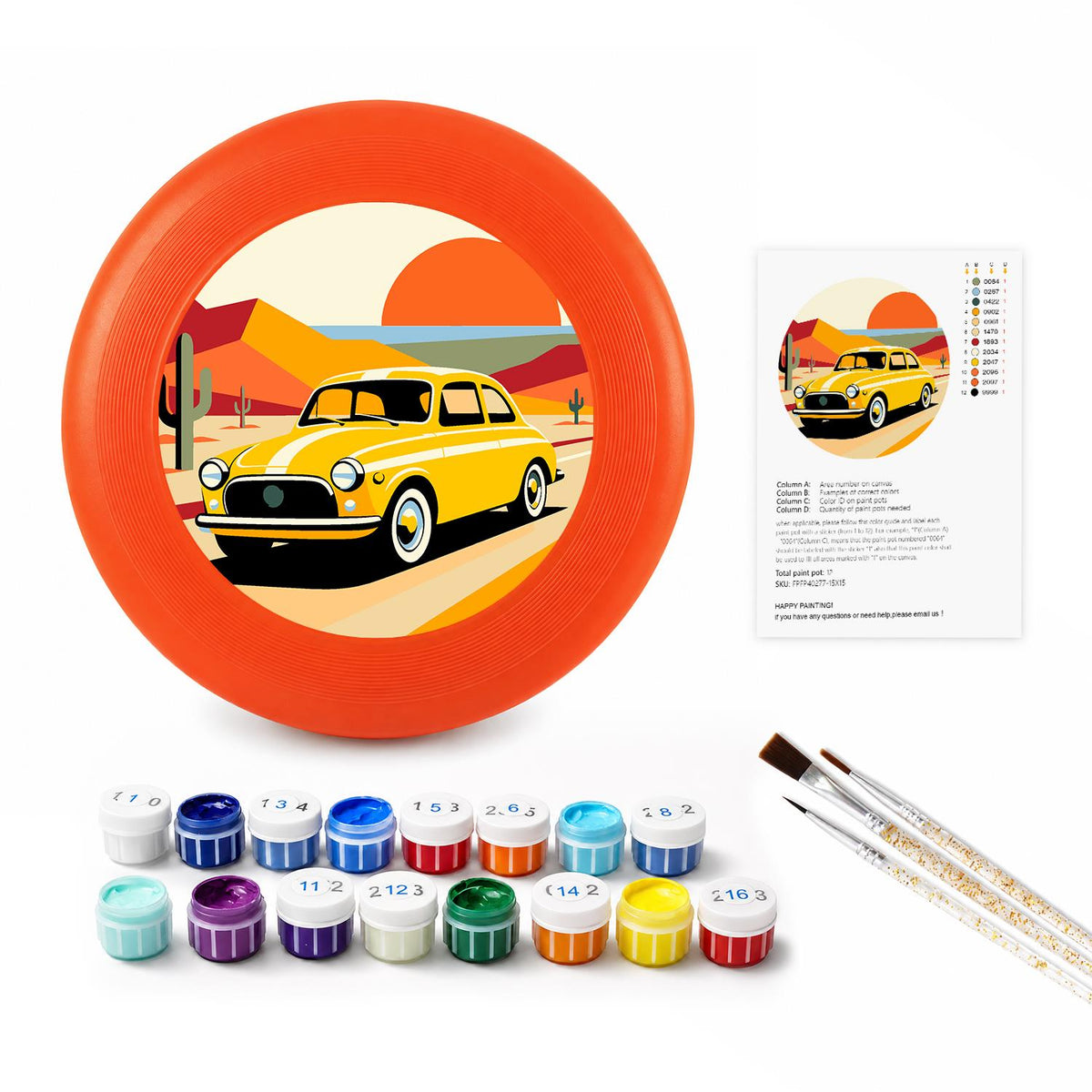 Yellow Sports Car (Paint by Numbers Flying Disc)