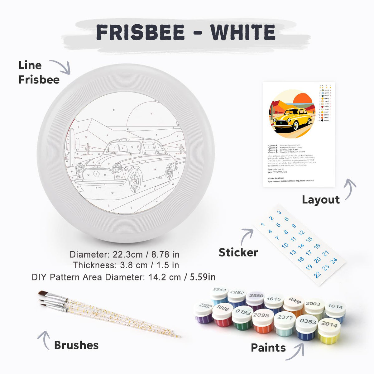 Yellow Sports Car (Paint by Numbers Flying Disc)