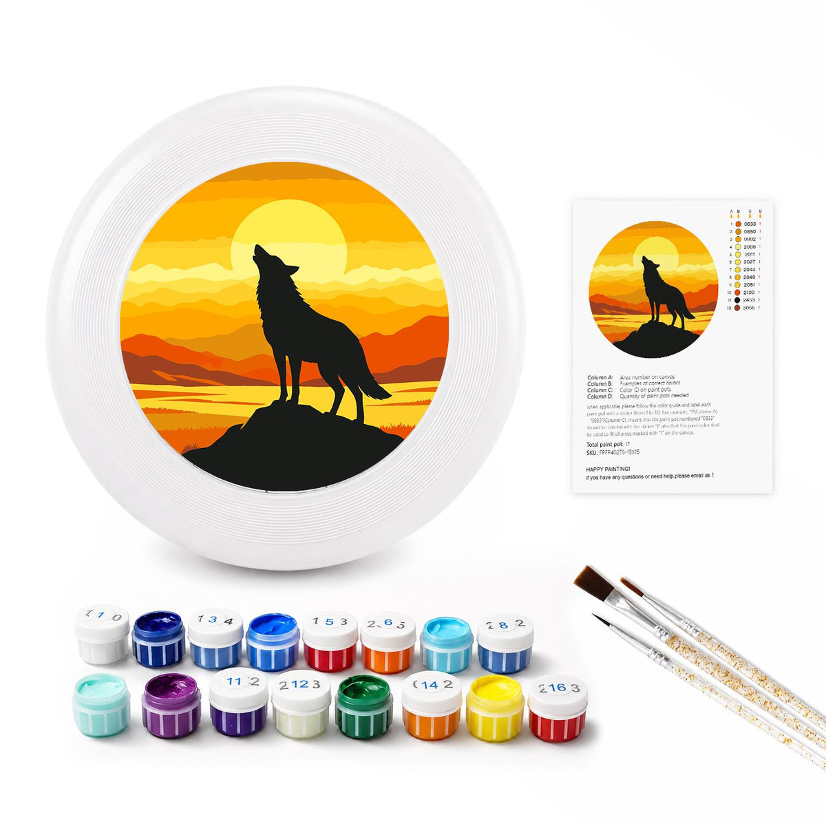 Howling Wolf at Sunset (Paint by Numbers Flying Disc)