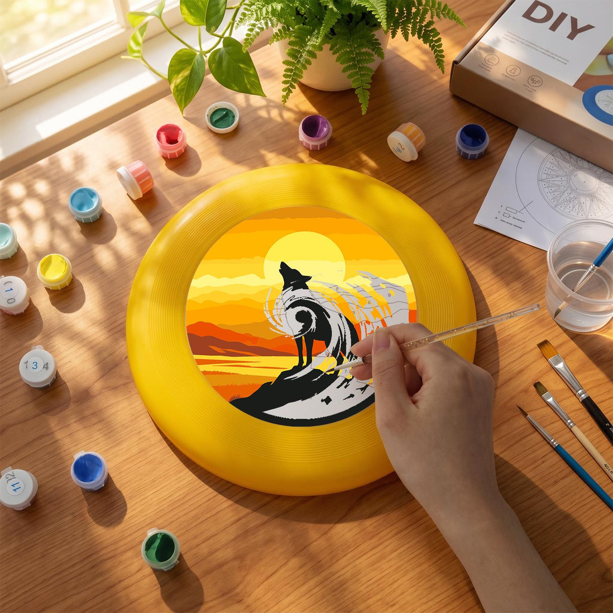 Howling Wolf at Sunset (Paint by Numbers Flying Disc)