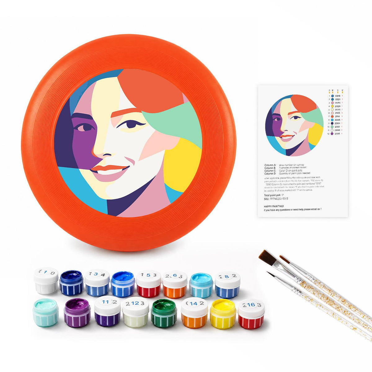 Colourful Woman Portrait (Paint by Numbers Flying Disc)