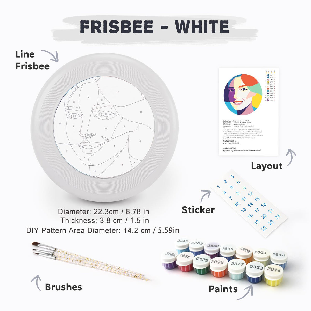 Colourful Woman Portrait (Paint by Numbers Flying Disc)