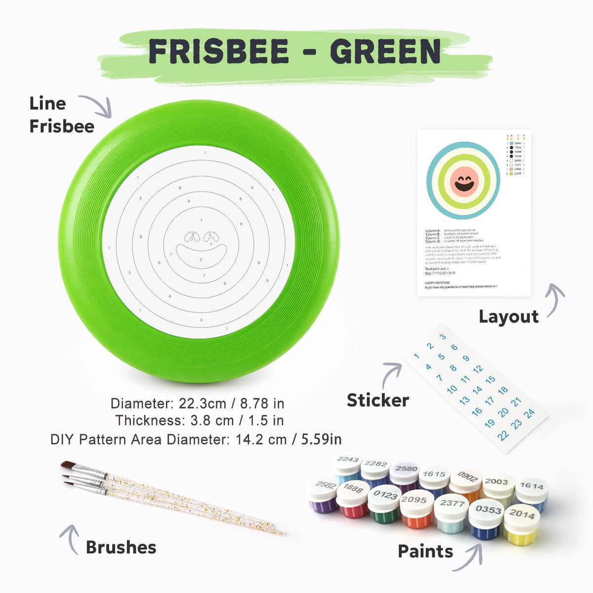 Green Concentric Smile (Paint by Numbers Flying Disc)