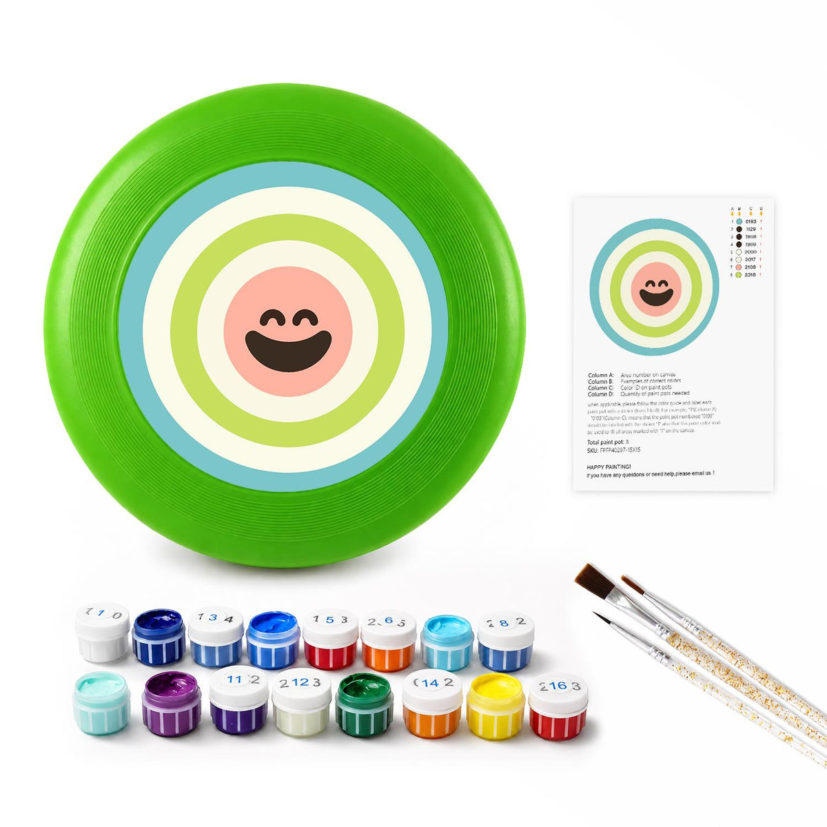 Green Concentric Smile (Paint by Numbers Flying Disc)
