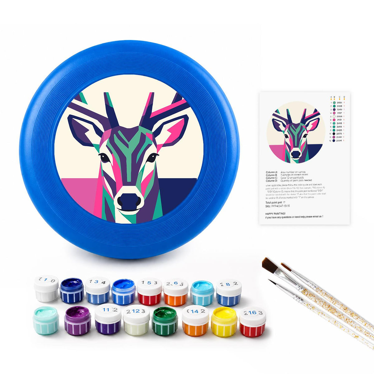 Geometric Deer Portrait (Paint by Numbers Flying Disc)
