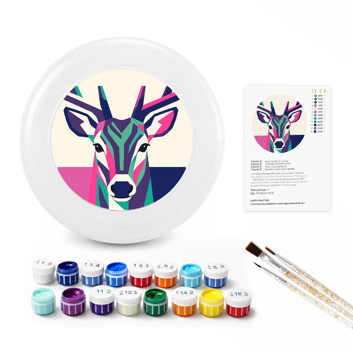 Geometric Deer Portrait (Paint by Numbers Flying Disc)