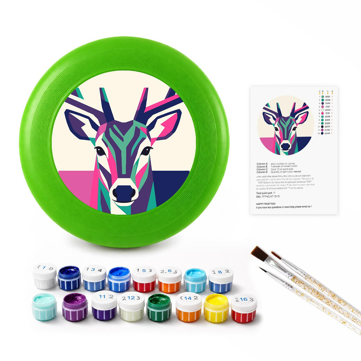 Geometric Deer Portrait (Paint by Numbers Flying Disc)