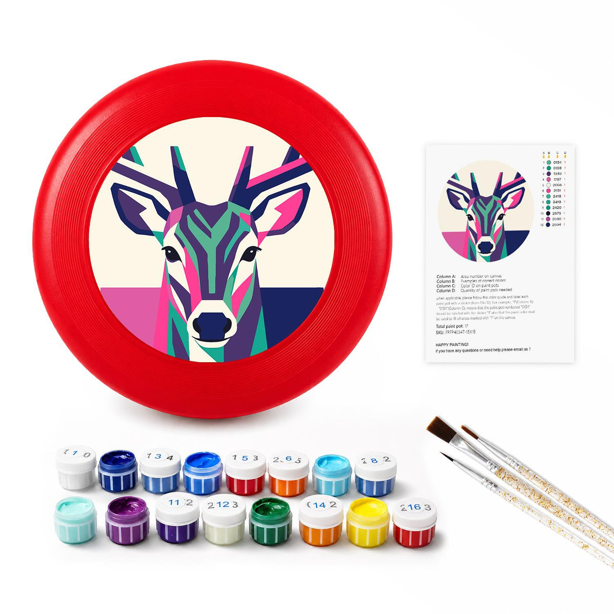 Geometric Deer Portrait (Paint by Numbers Flying Disc)