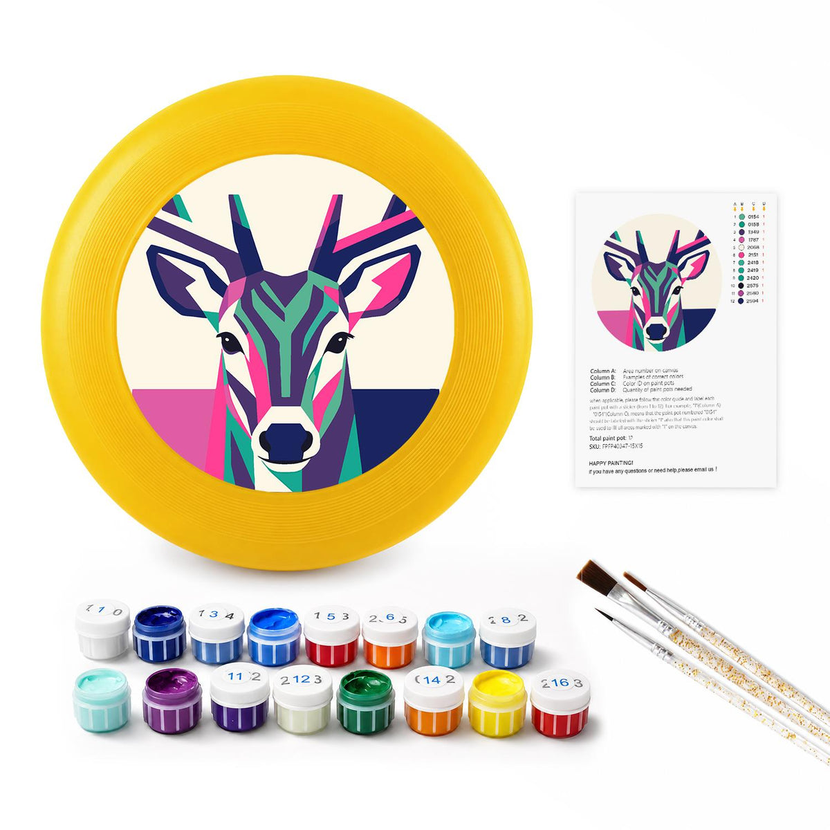 Geometric Deer Portrait (Paint by Numbers Flying Disc)