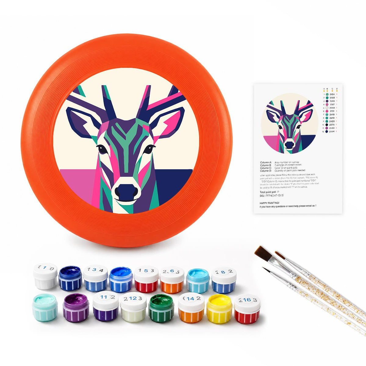 Geometric Deer Portrait (Paint by Numbers Flying Disc)