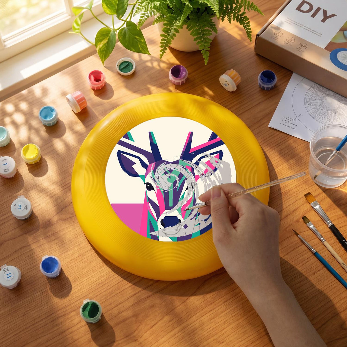 Geometric Deer Portrait (Paint by Numbers Flying Disc)