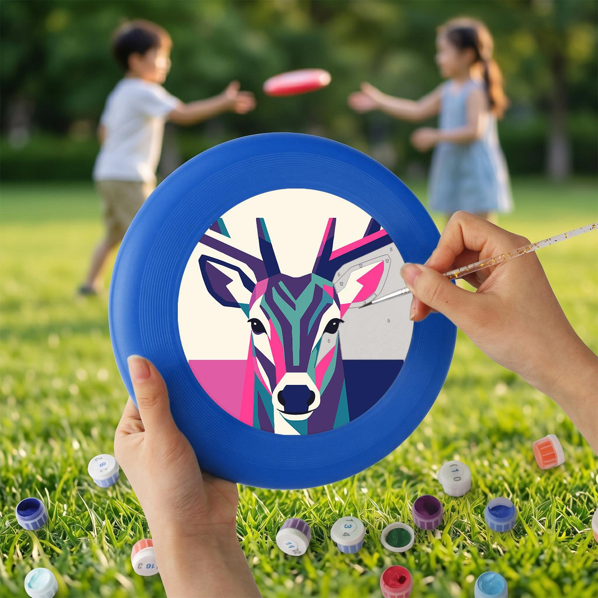 Geometric Deer Portrait (Paint by Numbers Flying Disc)