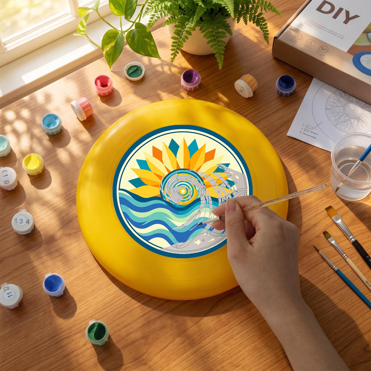 Sunflower over Blue Waves (Paint by Numbers Flying Disc)