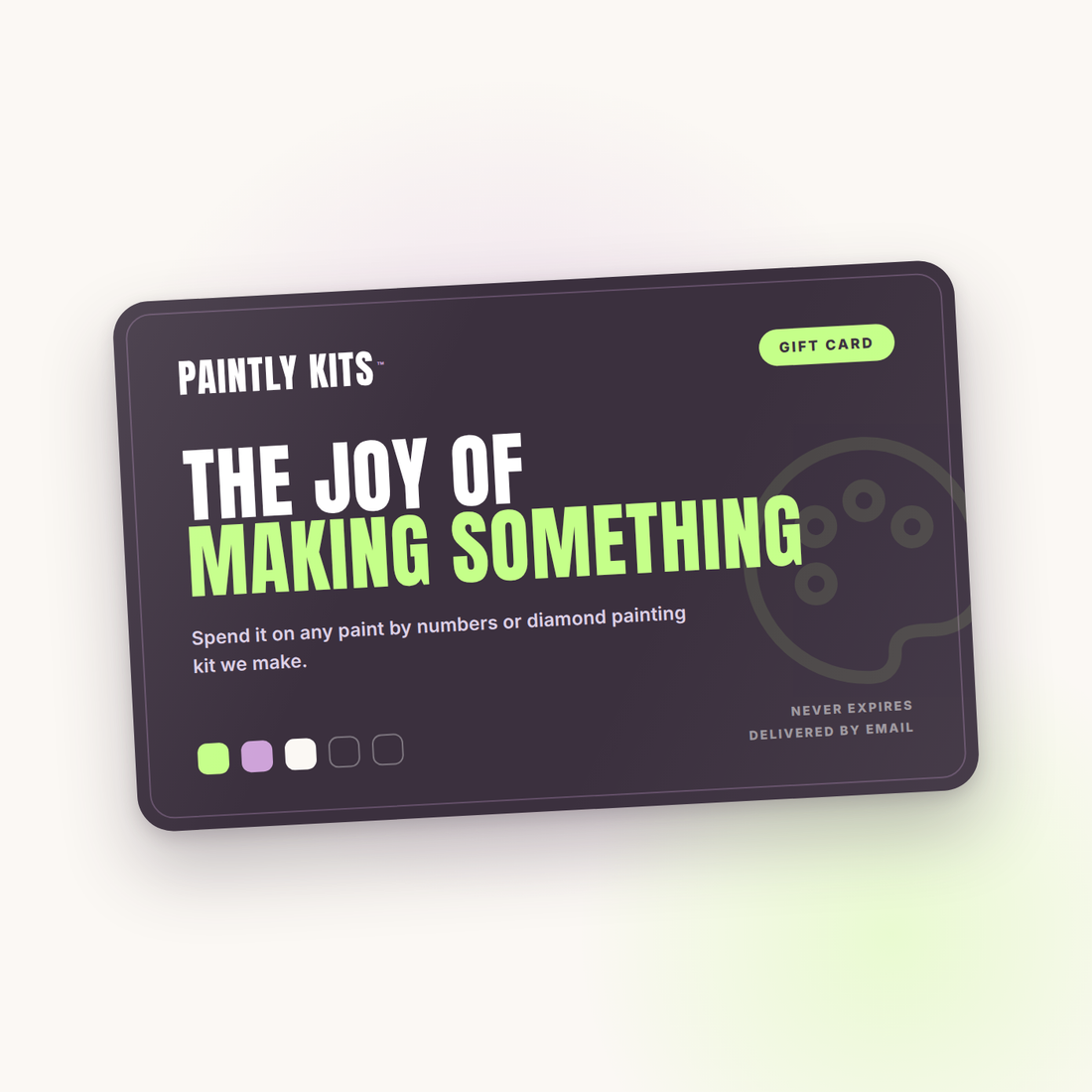 Paintly Kits gift card, redeemable on any paint by numbers or diamond painting kit