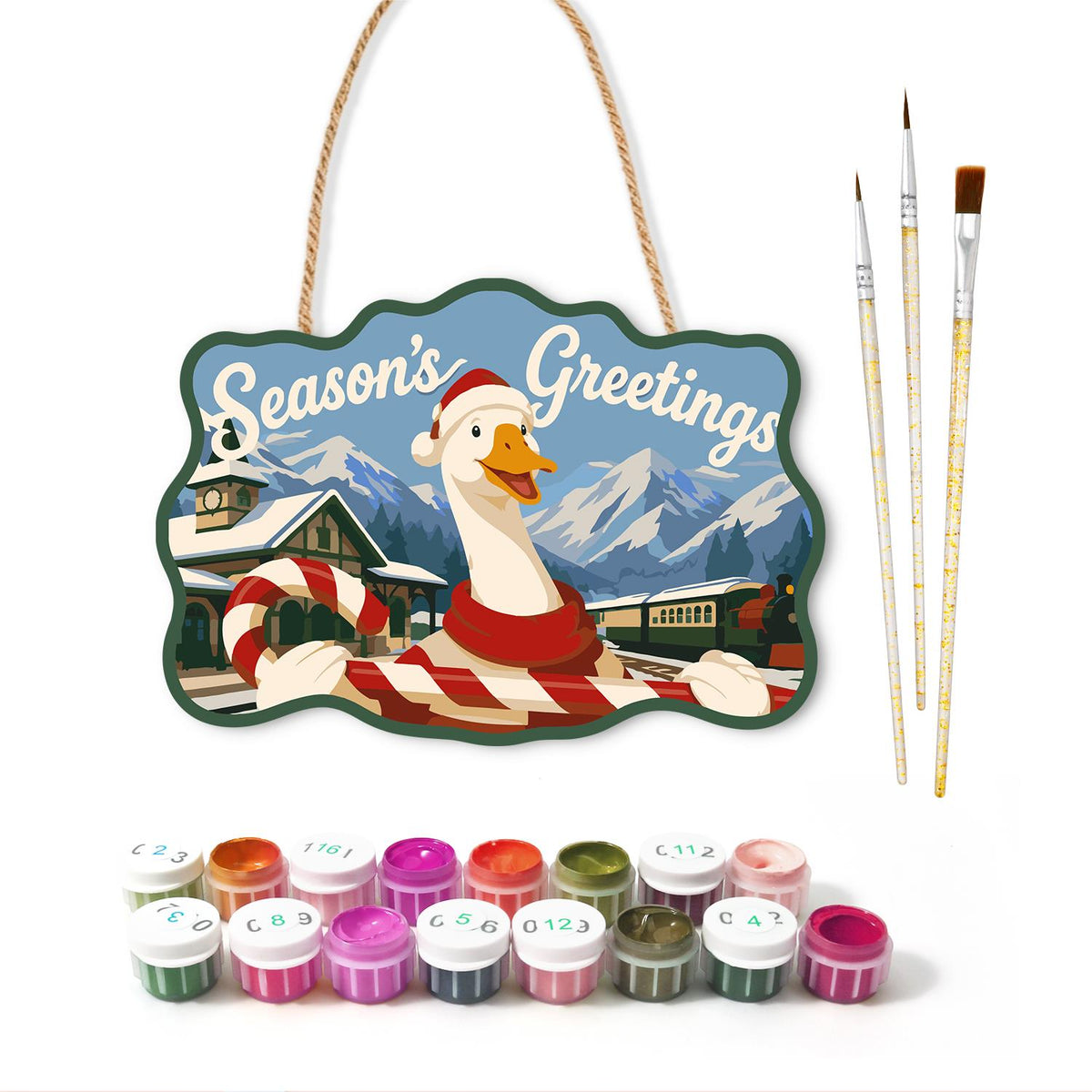 Candy Cane Goose at the Station paint by numbers hanging sign – image 2