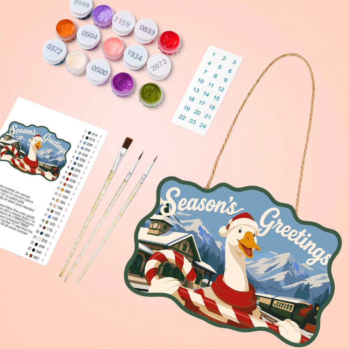Candy Cane Goose at the Station paint by numbers hanging sign – image 4
