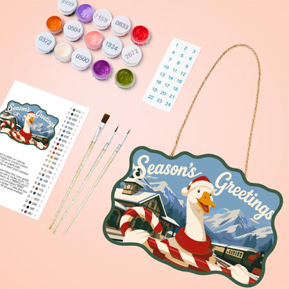 Candy Cane Goose at the Station paint by numbers hanging sign – image 4